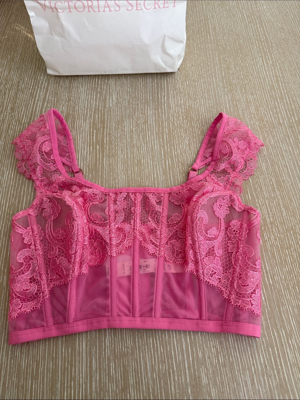 Victoria's Secret Cropped Corset Bustier BRA Top Lace Mesh Pink Fairy Sz S - DD - Picture 2 of 7